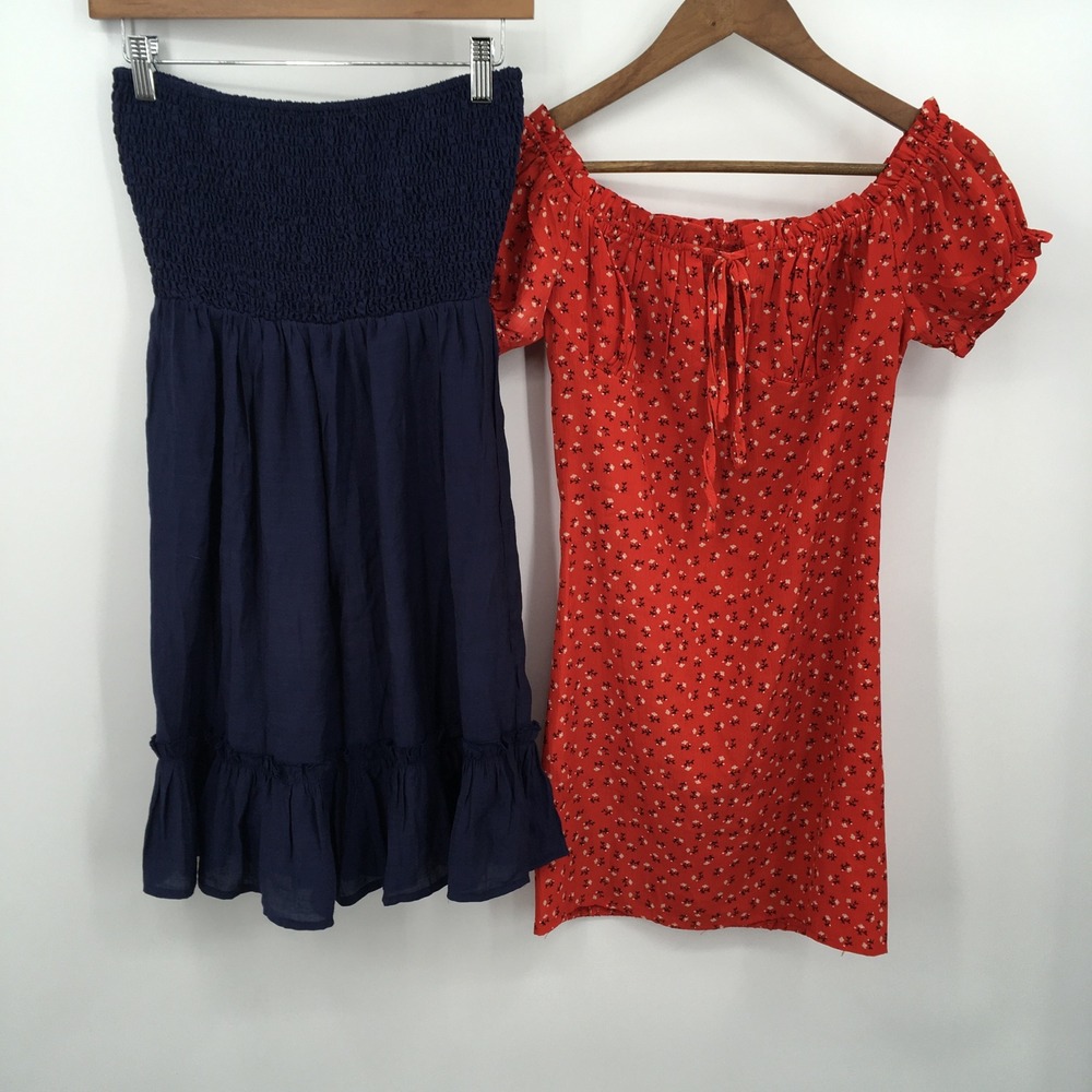 Mini Dress Bundle Women S Navy Red Party‎ Boho Floral Cottage Casual Smocked